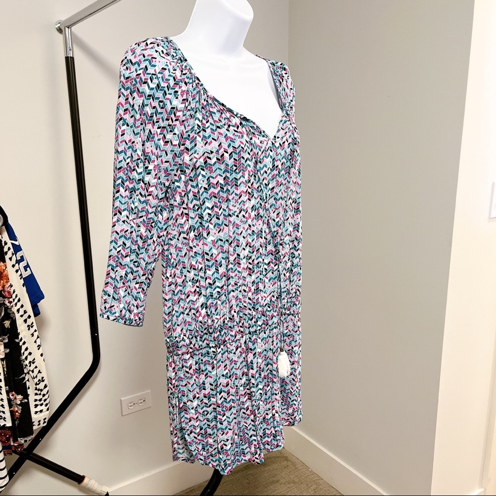 The Limited // Chevron Pattern Multicolor Tassel 3/4 Sleeve Tunic